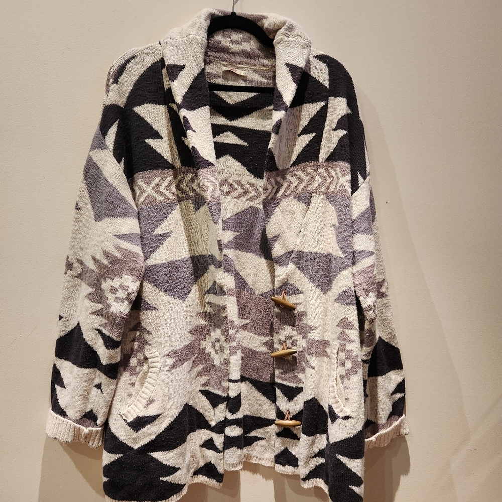 Faherty aztec Knit chunky Cardigan large organic cotton